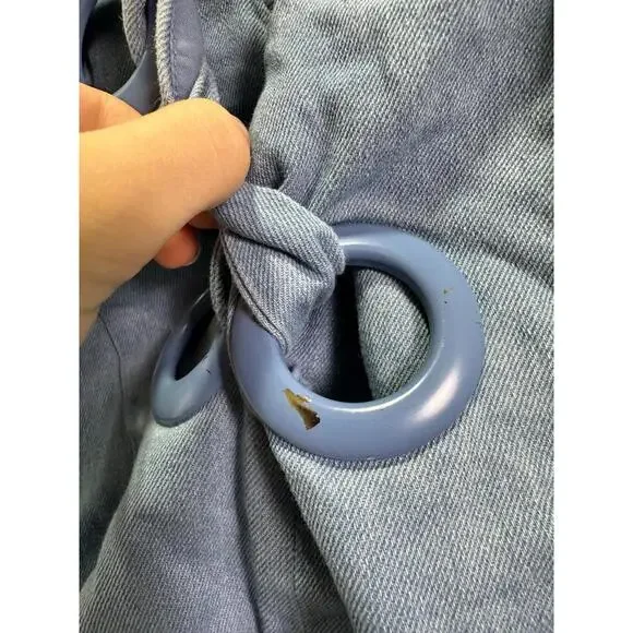 English Factory Blue Denim Lace Up Mini Dress Size M with Paint Chipping on Ring - Picture 6 of 7